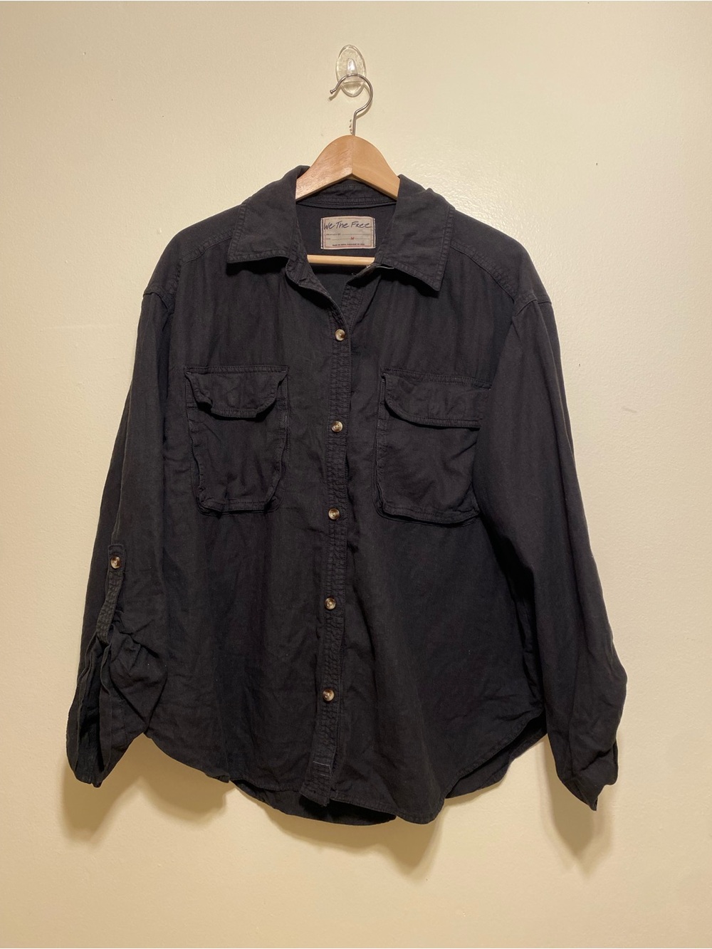 FREE PEOPLE WE ARE FREE MADE FOR SUN LINEN SHIRT. Cotton - linen Black Size M